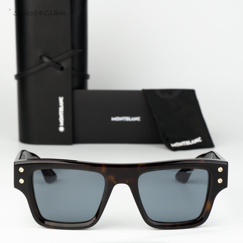 Montblanc Men Sunglasses Havana Blue Square MB0253S 002 BRAND NEW